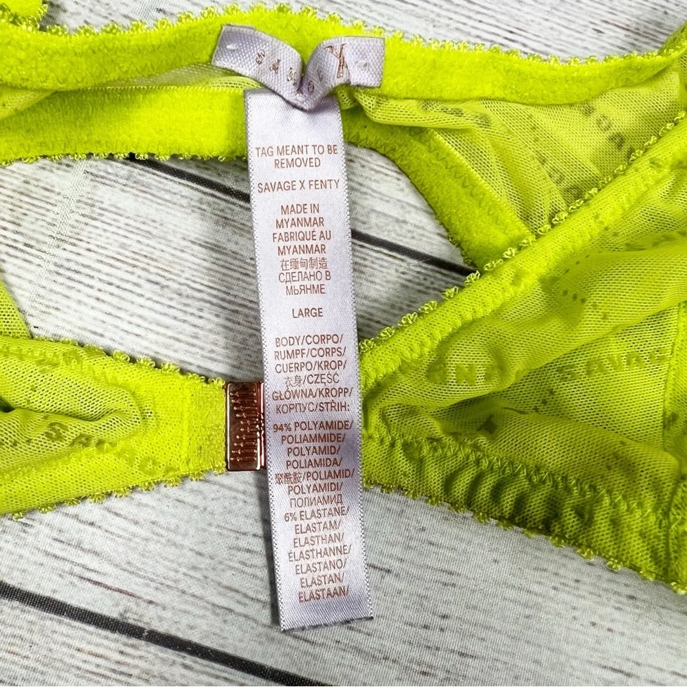 Savage x Fenty Womens Lime Green Logo Gold Front Clasp Bralette Size L Retro